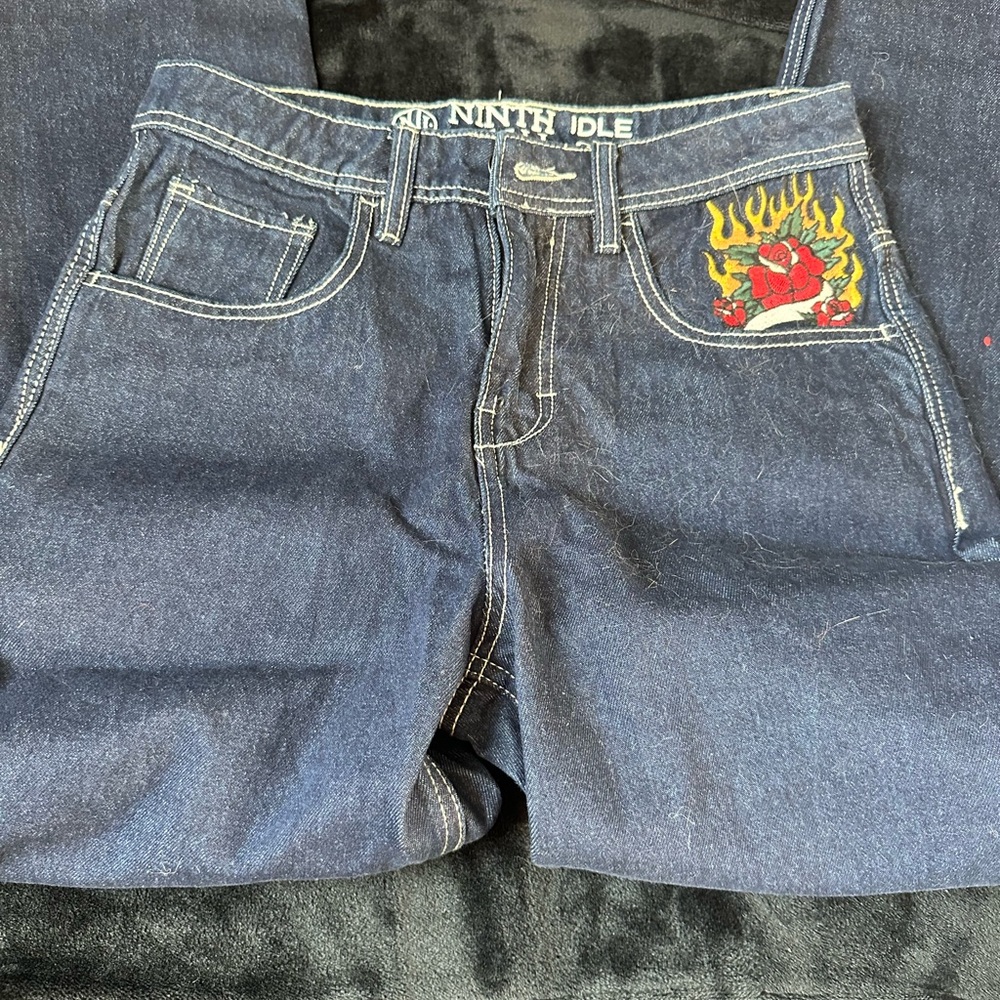 Zumiez Embroidered Wide Leg Baggy Jeans